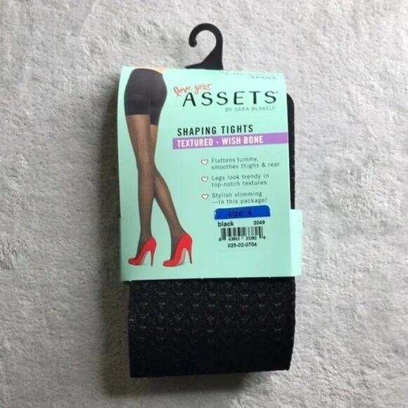 Assets by Spanx Textured Shaping Tights Black Wishbone SIze 4 ( XL )New - Picture 1 of 7